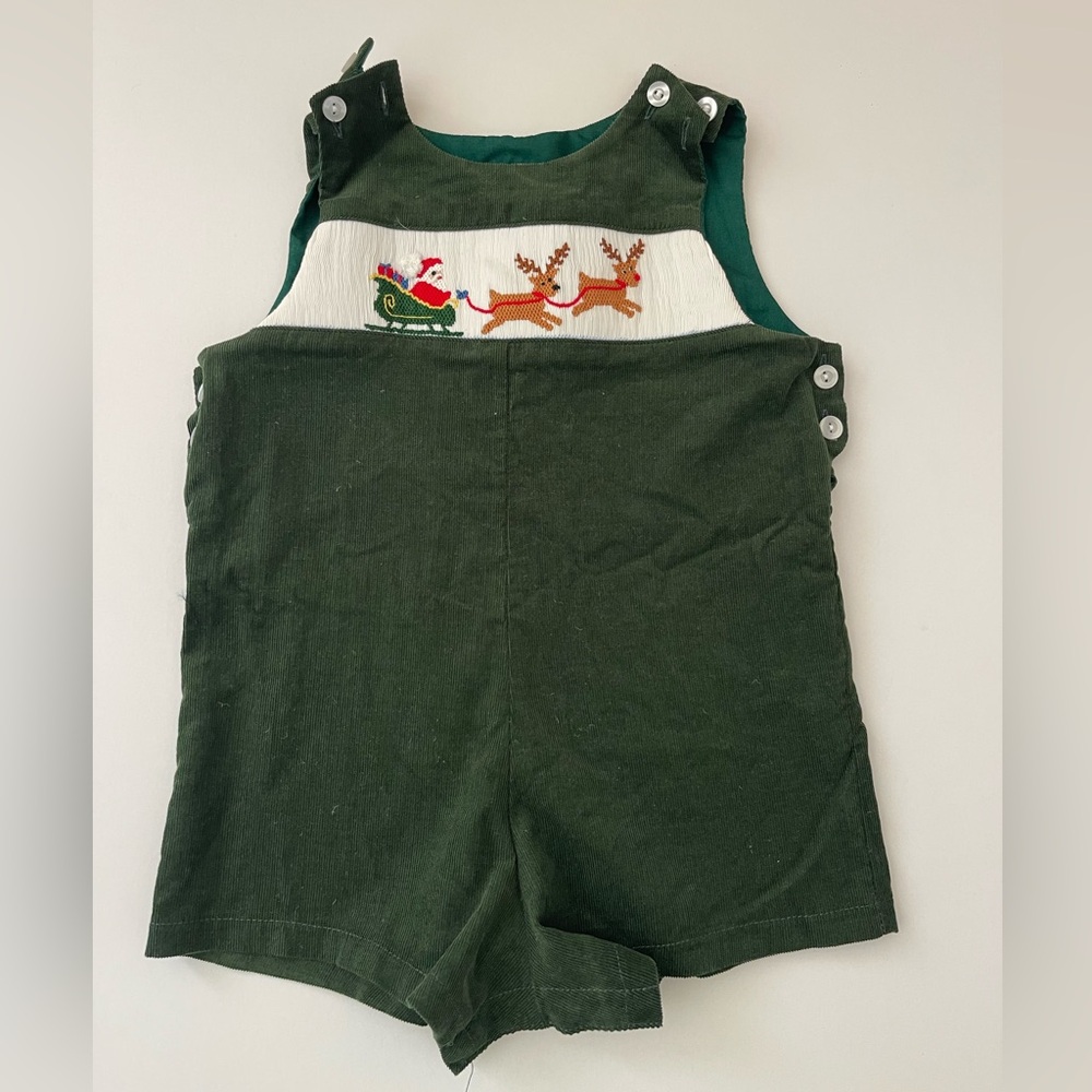Boys holiday green John John  with embroidered reindeer